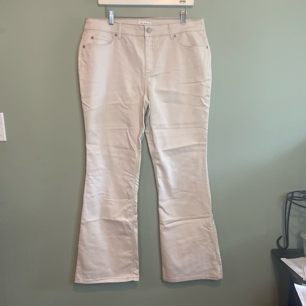 Susan Graver Womens Flare Bootcut Mid Rise Casual‎ Trouser Pants Beige Size 14